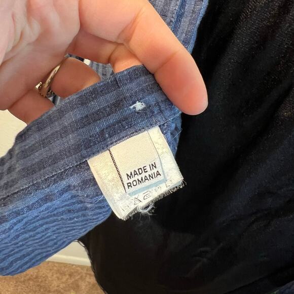 Ordean Blue Vertical Striped Long Sleeve Button Down Linen Shirt Italy Size XL - Picture 9 of 14